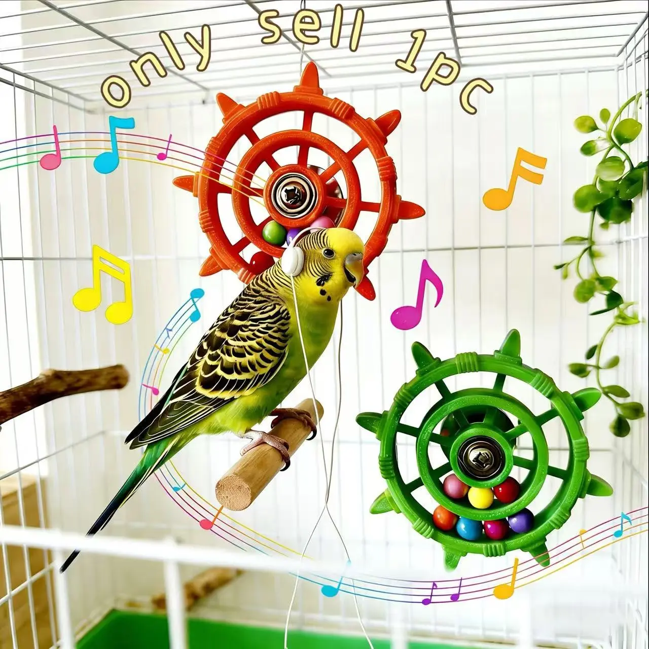 Parrot Steering Wheel Colorful Beads Turntable Toy, Spinning, Entertainment Stress Relief, Bird Cage Decoration, Interactive Parrot Toy, Visual Interest, Hanging Design
