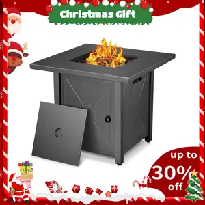 R.W.FLAME Propane Fire Pit , 28"/ 43" Outdoor Gas Fire Tables, Auto-Ignition Fire Tables with Lid, Rain Cover and 3 Pounds Lava Stones for Outside Garden Backyard Deck Patio (Square)