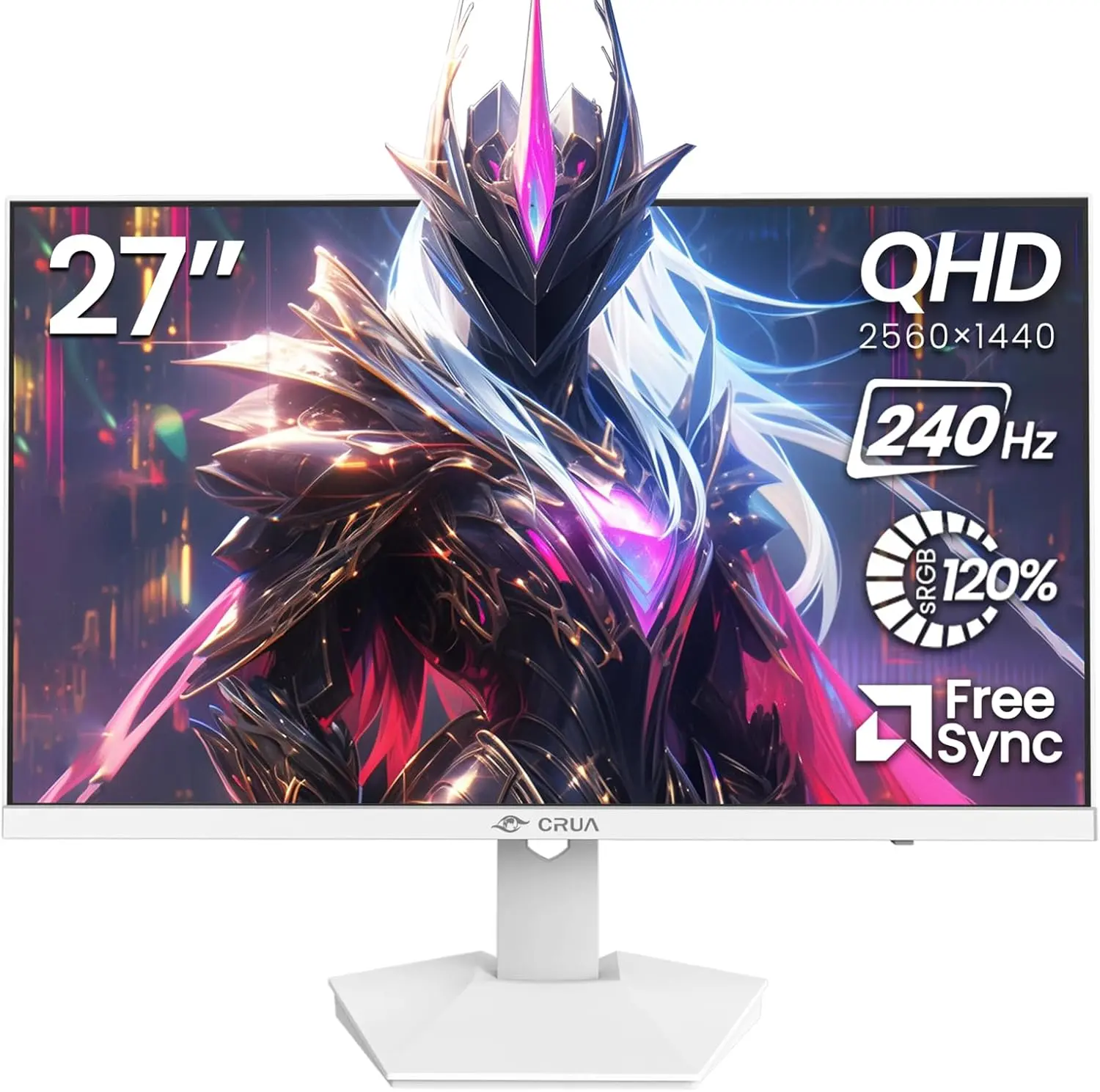 CRUA 27" White 240Hz QHD IPS Gaming Monitor, 2560x1440, AMD FreeSync, 120% sRGB, Built-in Speakers, Blue Light Filter, HDMI DP, VESA Wall Mount,back to school,back to school haul