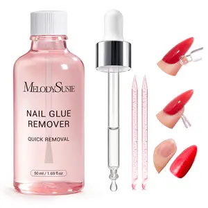 MelodySusie 50ML Nail Glue Remover for Press on Nails, Acetone Free Nail Polish Remover Multi-Functional Remover for Acrylic Tips Gentle Glue Remover with Stick