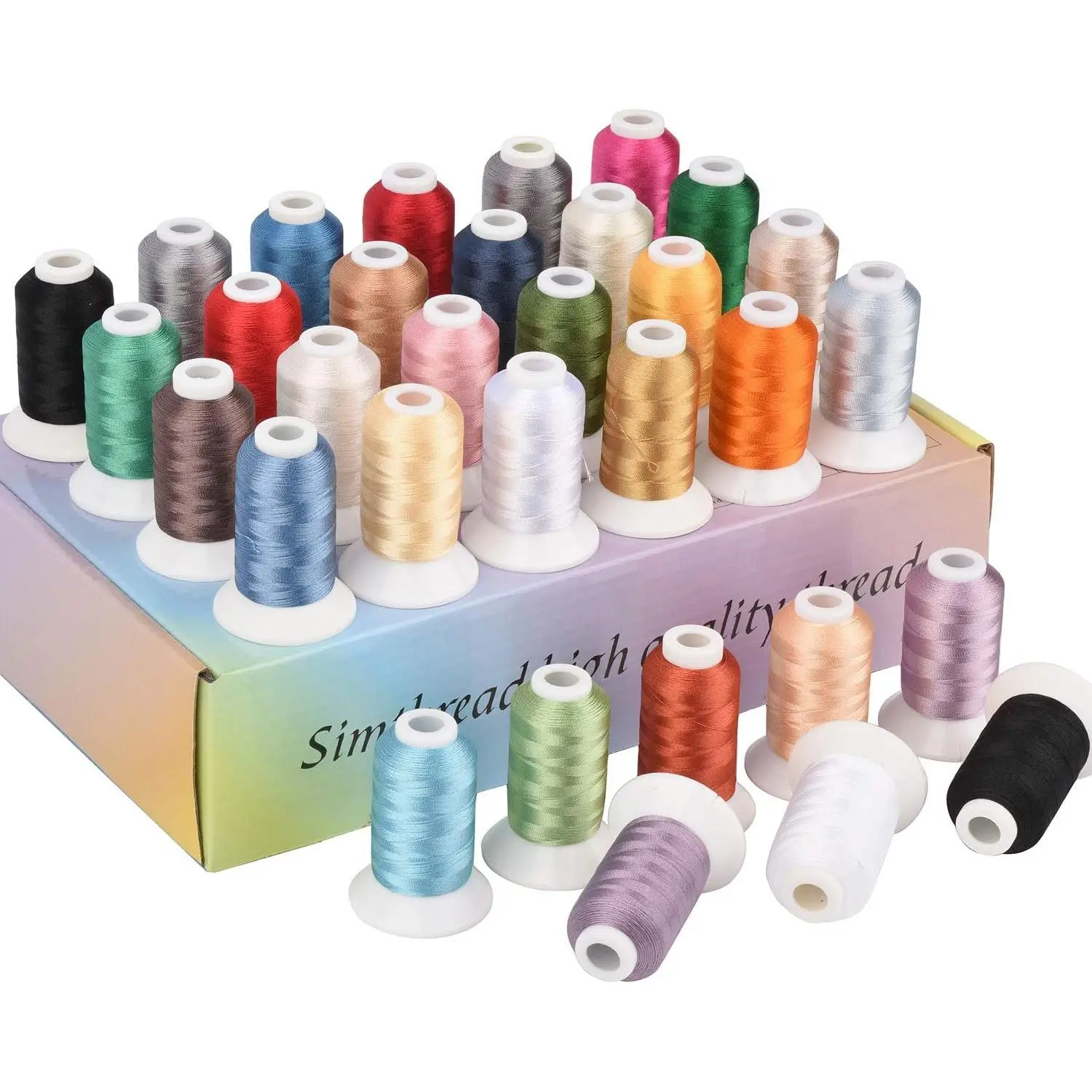 Simthread 32 Madeira Colors Polyester Embroidery Machine Thread Kit 500M (550Y) Each Spool Matches Madeira Robinson-Anton Colors Great for Machine Embroidery & Beginner Needlework