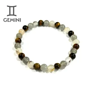 Gemini Crystal Bracelet - Astrology Bracelet with natural stones - Tigers Eye, Moonstone, Montana Agate