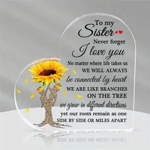 Sisters Gifts from Sister Acrylic Plaque Sister Birthday Gifts from Sister Paperweight, Sister Birthday Gift Ideas, Birthday Gifts for Women Sister Sunflower Heart Table Decoration