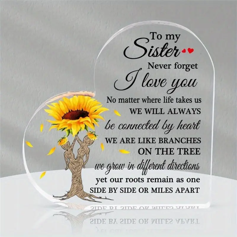 Sisters Gifts from Sister Acrylic Plaque Sister Birthday Gifts from Sister Paperweight, Sister Birthday Gift Ideas, Birthday Gifts for Women Sister Sunflower Heart Table Decoration