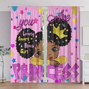 2 pieces, polyester material, high definition digital, printed little girl pattern, Window Curtain, suitable for bedroom, living room, office and home decoration, rod pocket design, suitable for wearing rod, suitable for Christmas gift curtain