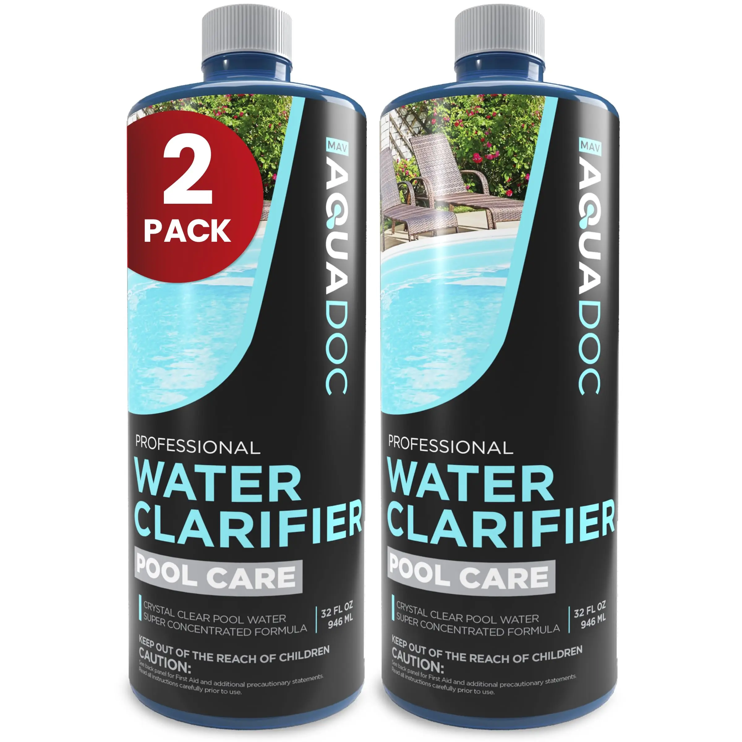 AquaDoc Pool Clarifier Liquid for Clarity in Inground & Above Ground Pools - Supports Clear Water - 32oz, 2 Pack