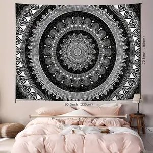 1 piece of Bohemian mandala tapestry, suitable for wall hanging in living room, bedroom, office, home decoration, room decoration, party decoration, with peach-colored pattern.