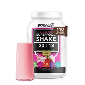Invigor8 Nutrition Natural Strawberry Superfood Shake - 20g Protein 18g Vitamins & Minerals - 110 Calories per Serving - Grass-Fed Whey Protein