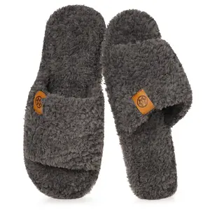 Fuzzy Open Toe Slippers for Women Soft Memory Foam Indoor House Shoes Slip On Cozy Bedroom Slippers Ladies Lightweight Non-Slip Home Slides