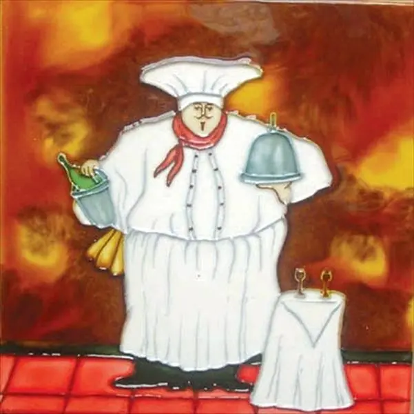Continental Art Center BD-0088 8x8 in. Hand-Painted Artistic Fat Chef Ceramic Wall Tile with Decorative Side Table