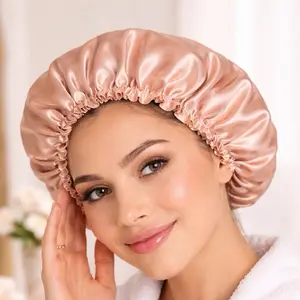 Satin Shower Cap Luxury Silky Satin Waterproof for Hair Protection and Comfort Machine Washable Large Size Elastic Cover