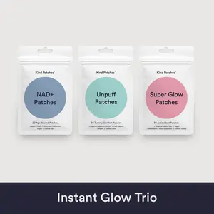 Kind Patches Instant Glow Trio: 30 Unpuff Patches + 30 Antioxidant Patches + 30 Age Rewind Patches, Glow & Smooth Support, Fresh & Radiant Look, Skin Renewal Support,  supports NAD+ Production, Debloat, Vegan, Natural Ingredient, 3 Months Supply
