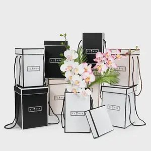 Set of 3, Square Flower Boxes, Pink/White/Black | W950