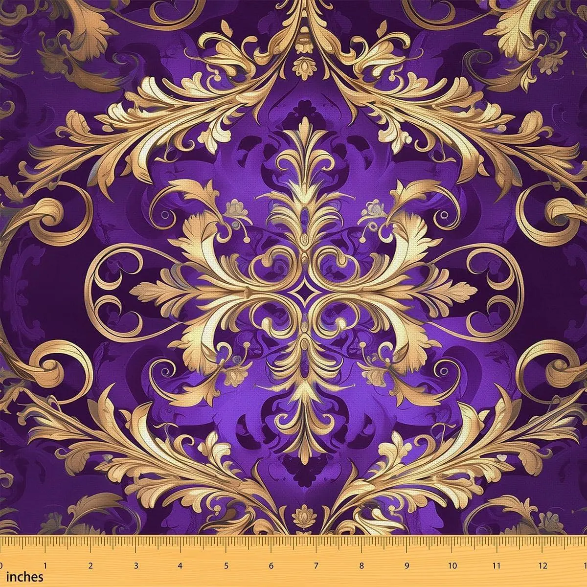 Damask Upholstery Fabric - Vintage Aztec Flowers,Bohemian Indoor/Not Stretchy,Fashion Victorian Baroque Decorative - Gold Purple