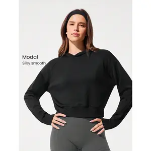 GLOWMODE SoftSerene Modal Cozy Hour Loose Fit Waist Length Pullover Hoodie Sweatshirt Daily Casual Wear