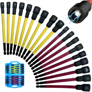 18PCS Long Magnetic Nut Driver Bit Set, Metric & SAE Color Coded Hex Nut Setter Kit, Extended Magnetic Socket Drill Bits with Hard Storage Case for Impact Drill Auto Repair DIY Hardware Work