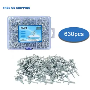630PCS Heavy Duty Blind Pop Rivets Assortment Kit, Multi-Size 3.2/4/4.8mm Blind Rivets for Sheet Metal Automotive Furniture DIY Repair