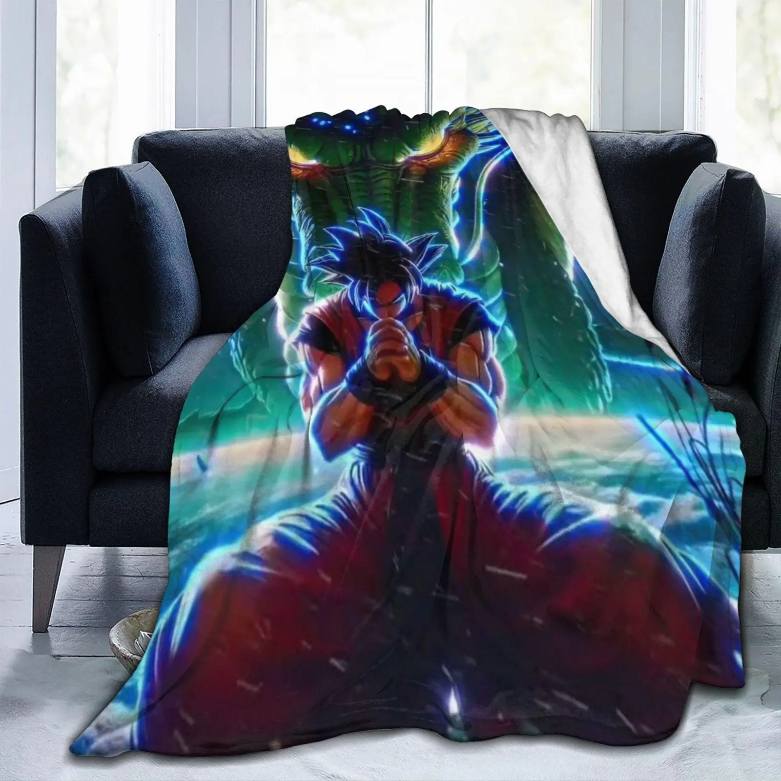 Goku Flannel Blanket Soft Cozy Throw for Bedroom, Dorm Room, Sofa, Couch, Living Room, Travel & Movie Nights, Lightweight Warm Anime Blanket