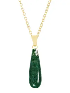 Moss Agate Pear Cut Pendant Necklace, Natural Gemstone Jewelry For Women Gift, Everyday Jewelry