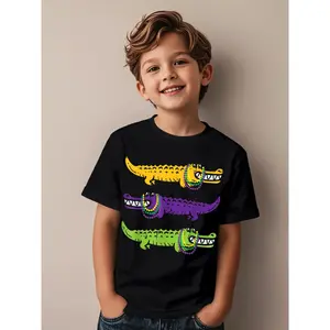Aligator Crocodiles Louisiana Mardi Gras Novelty Aesthetic Graphic Kid T-Shirt Fashion Kid T Shirts Streetwear Tees Tops for Kid