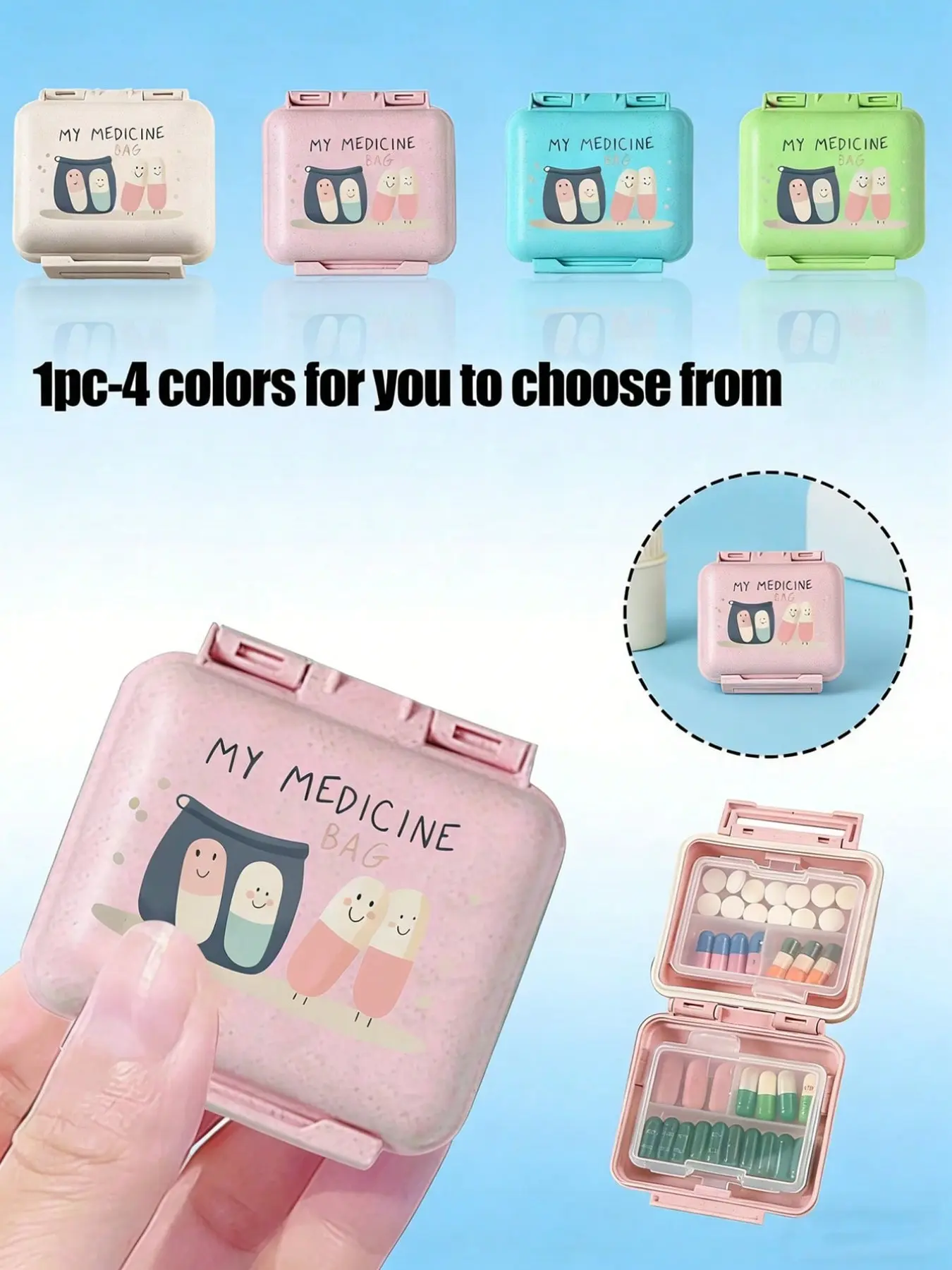 Mini 6-compartment portable pill box, medicine storage box, travel pill box, 6-compartment small pill box, 6-day weekly pill box, Vitamin organizer, Supplement Organizer
