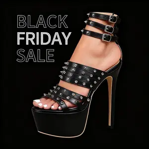 17cm Rivet Decorated Sandals, Comfortable High Heel Sandals, Size 35-42, Italy 2026 Rome Style(gift)11