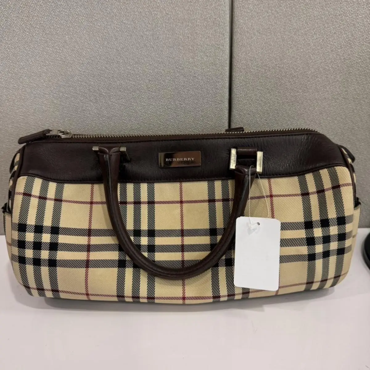 Pre-owned BURBERRY As Shown Shoulder Bags Check Canvas and Leather Bowling Bag 7JQL