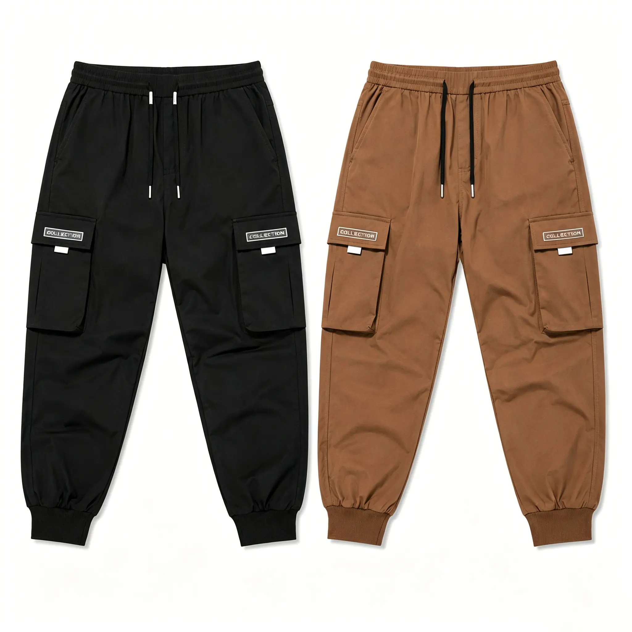Men's 2-Pack Full-Length Stretchy Multi-Pocket Cargo Jogger Pants - Lightweight Stretch Patch Pockets Style Sports Pants for Gym, Running, Mens 2pc-b&g Athletic Clothing