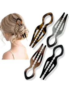 Cross-border new plastic U-shaped fishtail hairpin French hair clip New Chinese hairpin ball head fixed hairpin women's 4-piece set