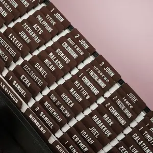 Cloth Bible tabs,Bible Tabs for Women and Men(White Embossed Lettering) Large Print Stickers, Easy to Read and Apply, 66 Chapters Labels for Easy Navigation(Brown)