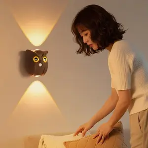 Human Motion Sensor Owl Night Light Magnetic Wall Lamp, Adjustable Brightness, USB Rechargeable, Bedroom Hallway Bathroom Kitchen Decor Lighting, Home Decor Light, Ambient Night Lights