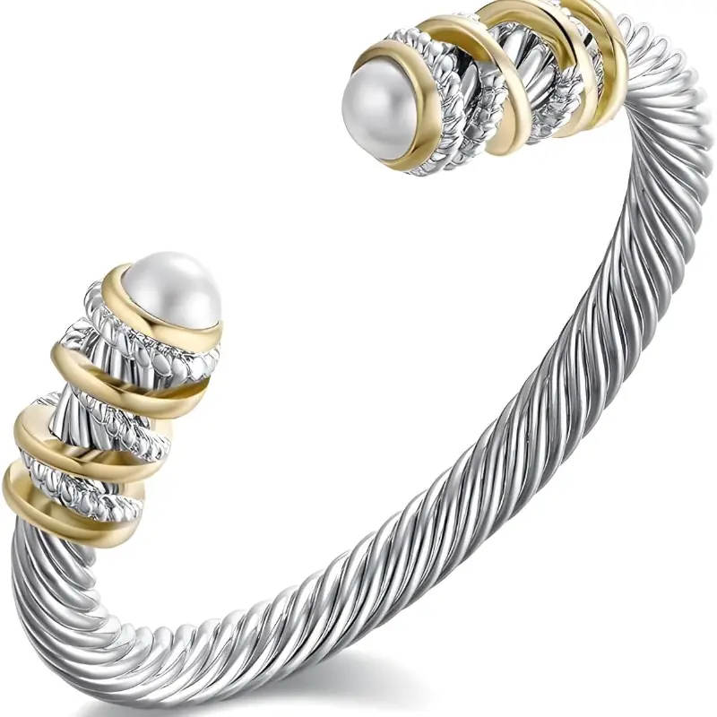Women's High Quality Hypoallergenic Cable Twist Bangle Bracelets - Open Cuff Adjustable Wristband Zinc Alloy Gold & Silver Tone Costume Jewelry for Daily Wear, Classic Gift, High Quality Bracelet, Adjustable Wristband Bracelets & Bangles