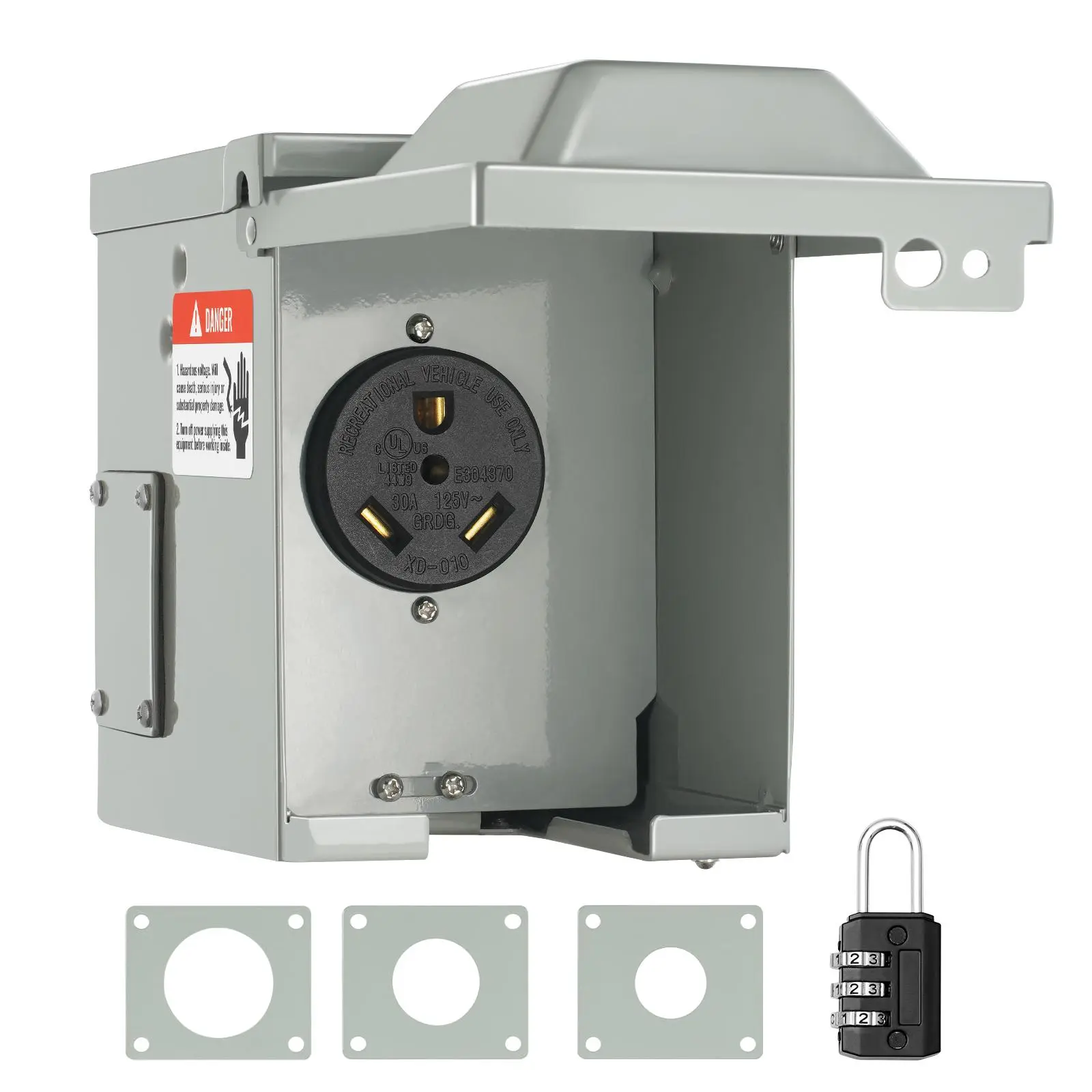 【Summerfinds】VEVOR 30 Amp RV Power Outlet Box, 125 Volt, Enclosed Lockable Outdoor RV Receptacle Box, NEMA TT-30R Weatherproof Electrical Panel, for RV Camper Trailer Motorhome, Tested to Standards