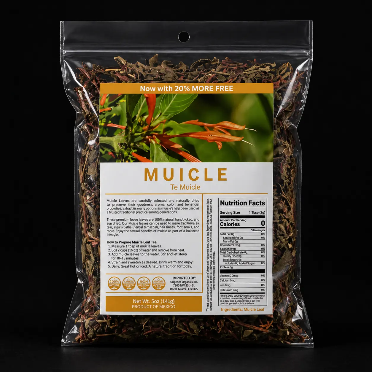 KURANDERO Muicle Herbal Loose Leaf Tea - 5 oz (141g) - 100% Natural Mexican Honeysuckle Leaves - Farm-Grown, Caffeine-Free, Vegan Traditional Tea from Mexico