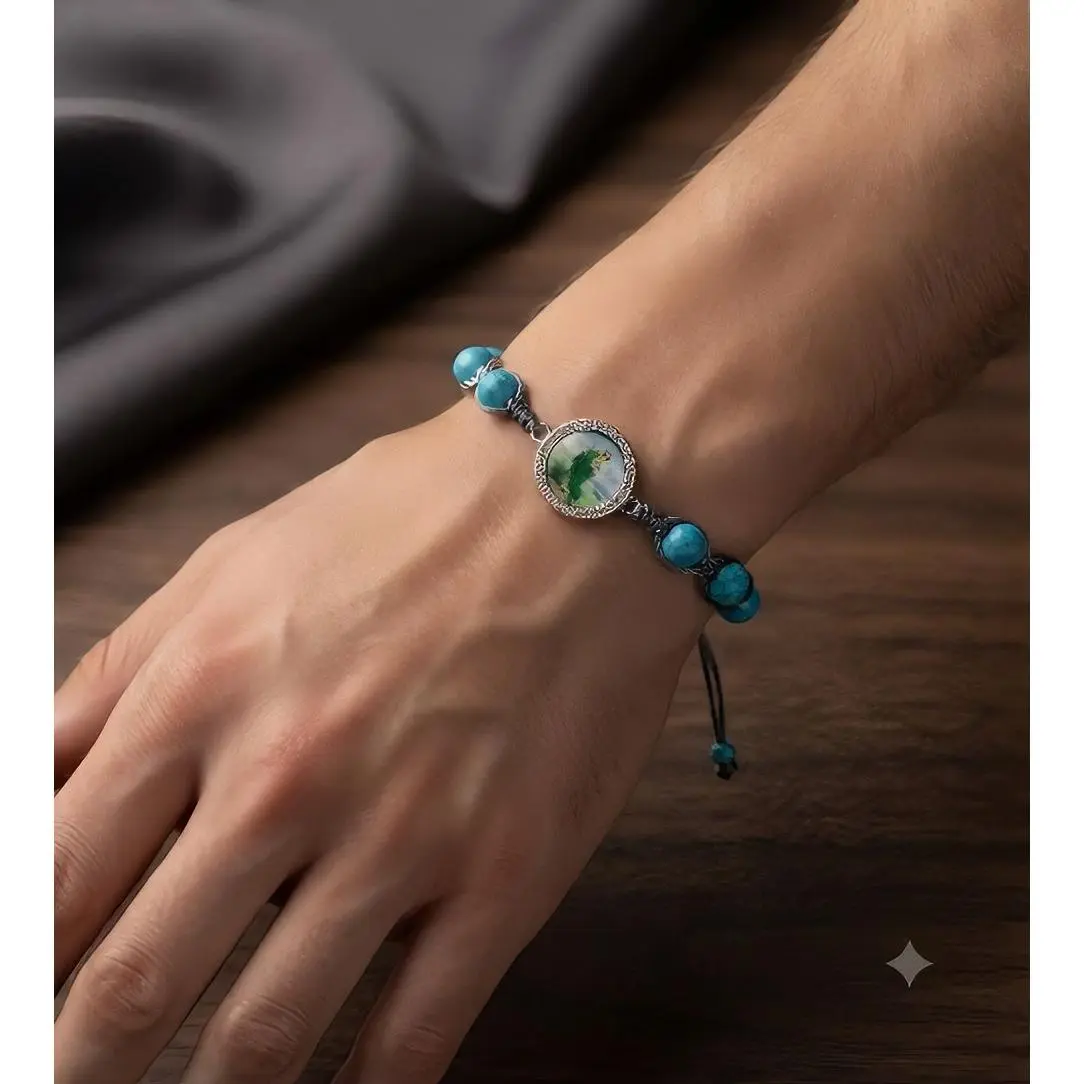 Saint Jude Elegant Turquoise Beaded Bracelet with Central Green Stone Design for Fashion Accessory