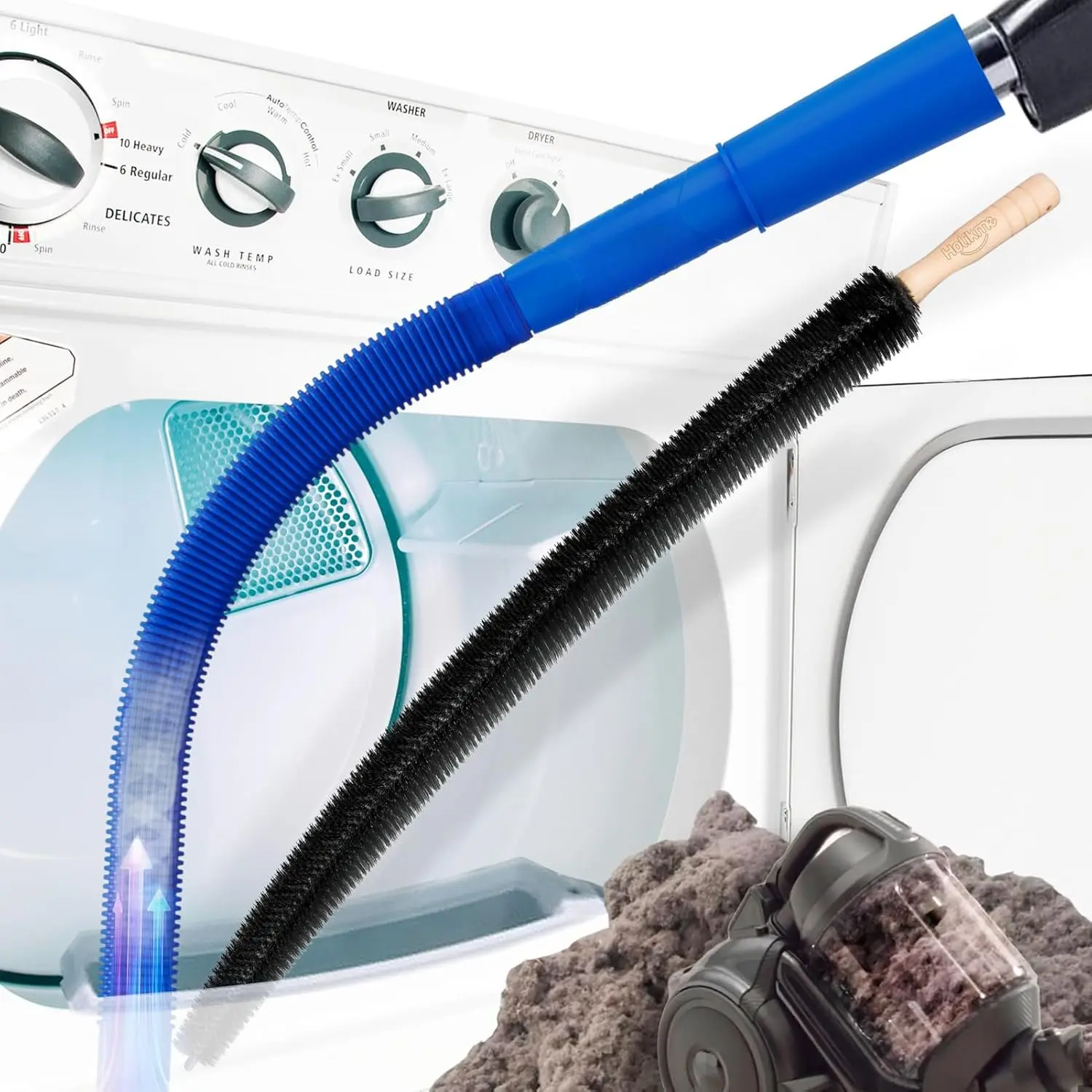 Dryer Vent Cleaner Kit - Home Cleaning Tool, Dark Blue Flexible Dusting Brush Dusters/Duster Heads, Vacuum Attachment for Lint Removal and Improved Efficiency, Improves Efficiency