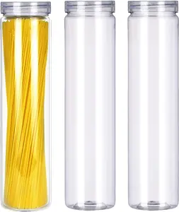 3Pcs Clear Plastic Food Storage Jar with Lid, Plastic Spaghetti Pasta Containers with Screw on Lids for Dry Goods, Noodles, Spices and More SCWBOEII