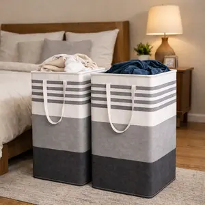 Freestanding Laundry Hamper 2 Pack, 75L Waterproof Collapsible Dirty Clothes Basket with Long Reinforced Carry Handles, Space Saving Tall Laundry Bin for Clothes, Towels, Toys, Nursery,Dorm Room,Bedroom and Bathroom Organization,Mother’s Day Gifts for Mom