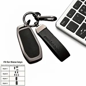 Luxury-Style Zinc Alloy Leather Car Remote Key Cover Set - Premium Key Case Hanger Accessories - Compatible with Ford Escape, Explorer, Mustang, F150/F250/F350/F450/F550, Sportage, Navigator, Lincoln MKZ, MKC, MKX and many other models.