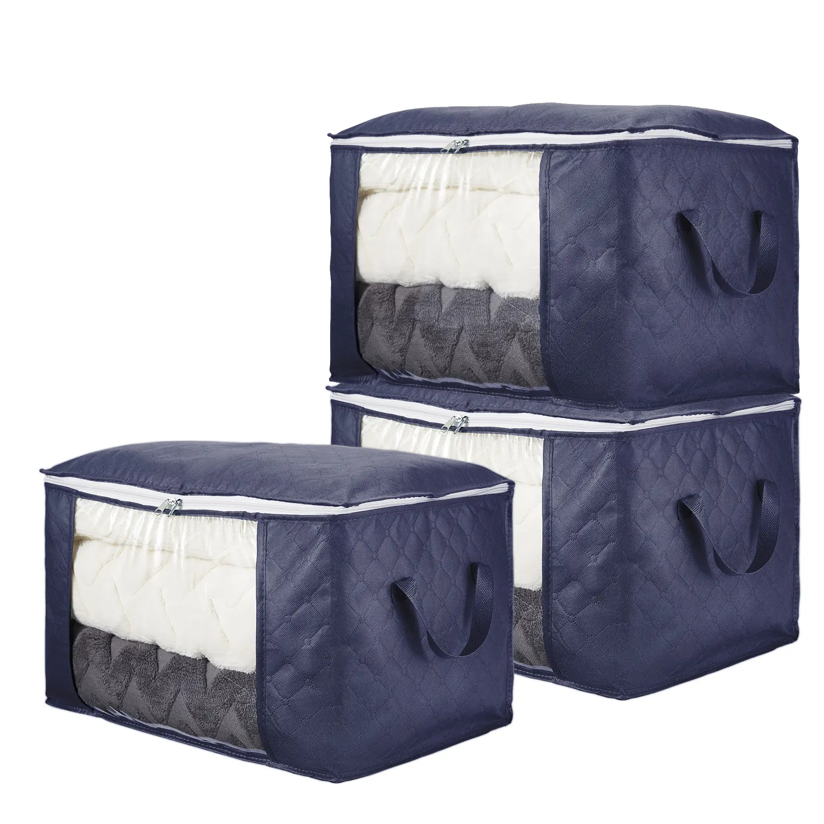 Foldable Storage Bins, 3/6 Pack, 21.7x13.8x12.6 Inch Heavy Duty Cube Organizers,  Nonwoven Closet, with Sturdy Handles for Clothes Blankets Comforters, Ideal for Bedroom Dorm Shelf Storage