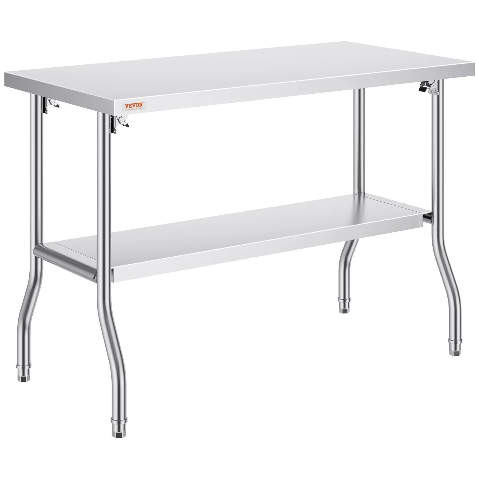 【Summerfinds】VEVOR Folding Commercial Prep Table, 48 x 24 Inch Commercial Worktable Workstation with Undershelf, Heavy-duty Stainless Steel Folding Table with 300 lbs Load, for Home Kitchen Restaurant Garage