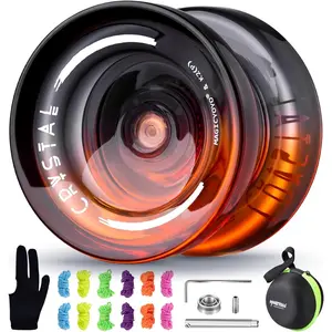 K2 Crystal Professional Responsive Yoyo for Kids Beginners Extra Unresponsive Yoyo Bearing Pro Plastic Trick Yo-yo for Adults+12 Yo-yo Stings+Bearing Removal Tool+Storage Bag-Black Orange