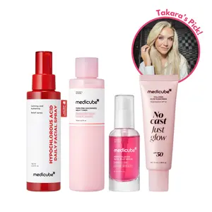 [medicube] Takara’s Makeup-Ready Glow Set | Includes Hypochlorous Power Relief Spray, PDRN Milky Toner, PDRN Jelly Serum, No Cast Just Glow Collagen Sunscreen