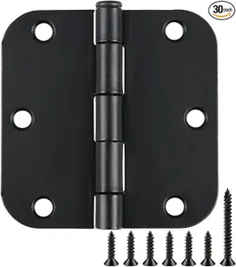 30 Pack Rounded Matte Black Door Hinges 3.5 Inch 5/8" Radius Interior 3 1/2" Flat Iron Bifold Residential Standard Bedroom Indoor for Doors