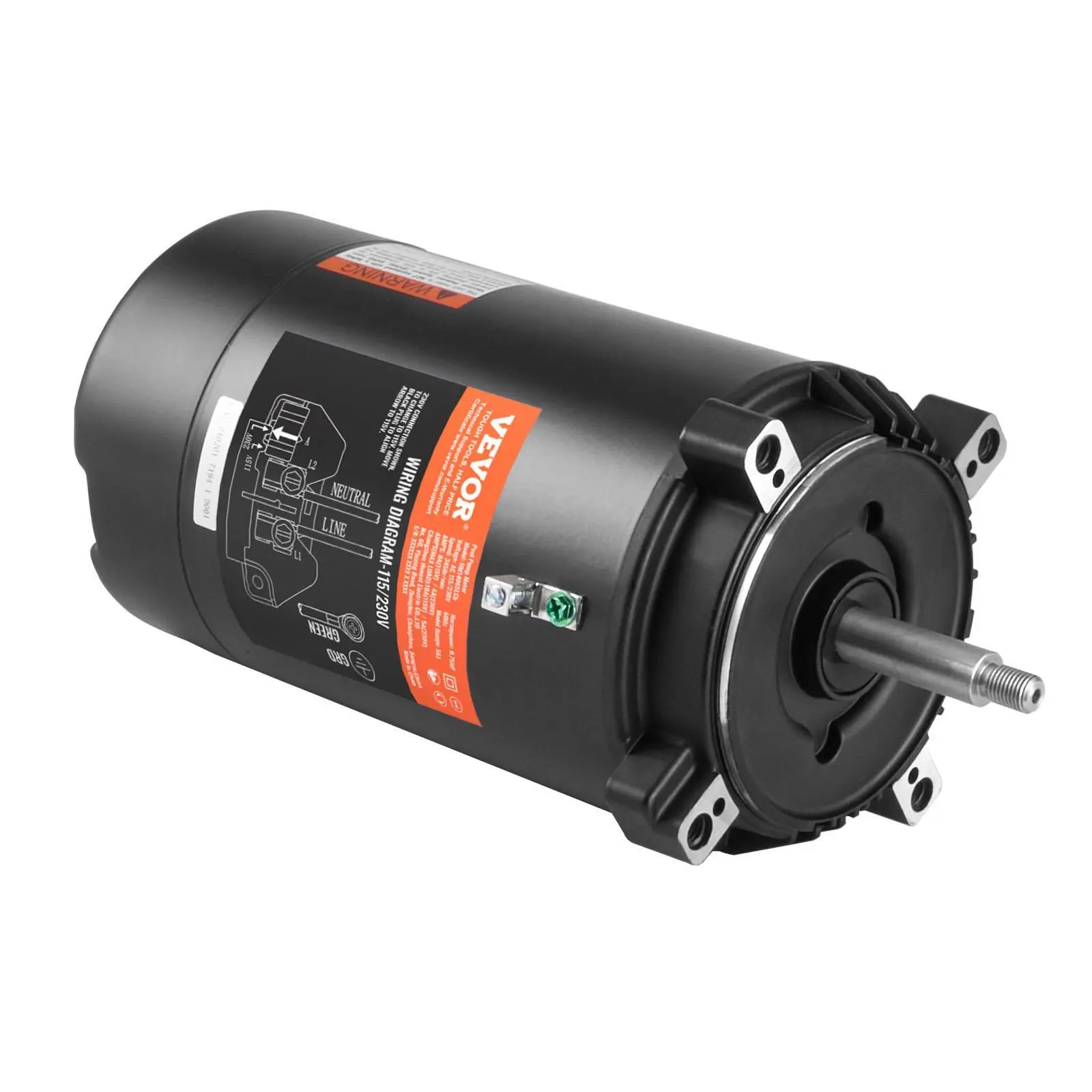 【SummerFinds】VEVOR 0.75 HP Pool Pump Motor,  56J Frame, 115V(8 Amps)/230V(4 Amps) 3450 RPM, 60Hz, 1.5 Service Factor, 80μF/250V Capacitor, CCW Rotation Round Flange Replacement Motor
