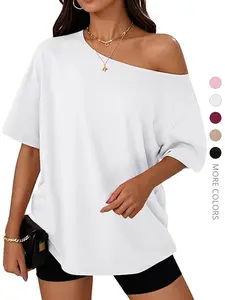 Women's Off the Shoulder Tops Oversized T-Shirts Short Sleeve Tees Summer 2026 Casual Loungewear