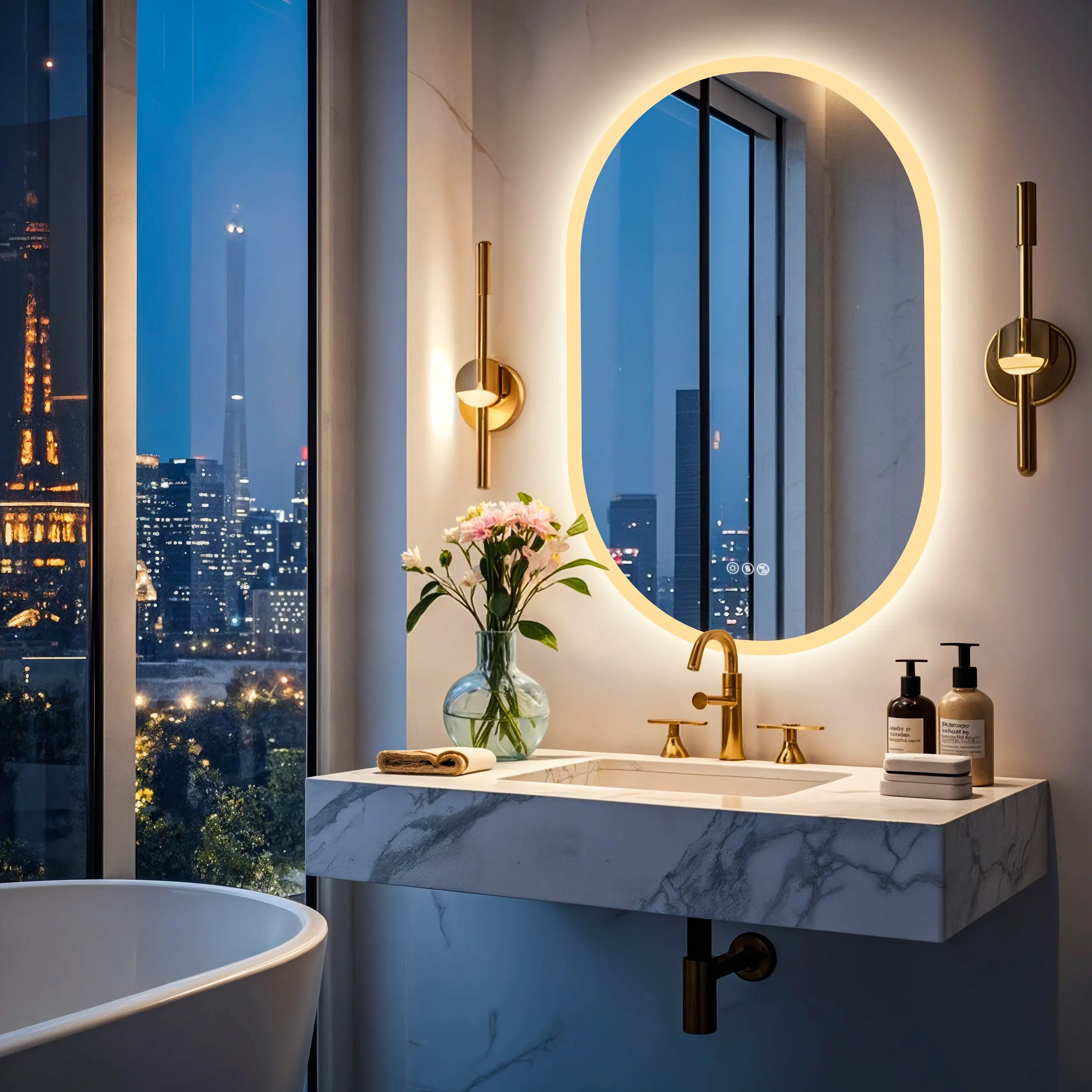 Oval Illuminated Bathroom Vanity Mirror with Bluetooth Speaker Backlit Makeup Mirror
