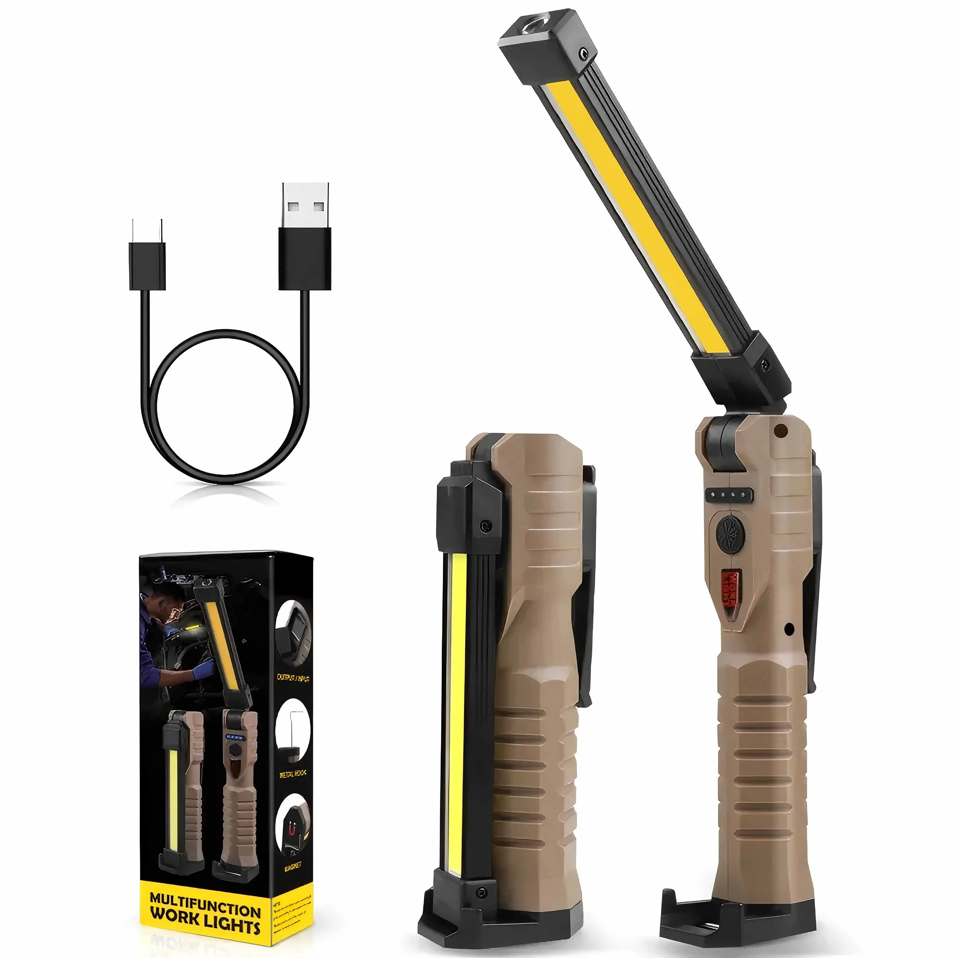 Rechargeable Flashlights, LED Work Lights with Magnetic Base & Hanging Hook, 180°Rotate, 5 Modes, Work Light Mechanic Flashlight, khaki tiktokshopsummersale outdoorfun