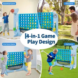 Jumbo 4-in-a-Row Floor Game Set – Adjustable 3-Level Height, Includes Golf, Mini Basketball & Ring Toss, Carrying Bag & Mesh Pocket – Giant Family Yard & Indoor Fun for Kids & Adults