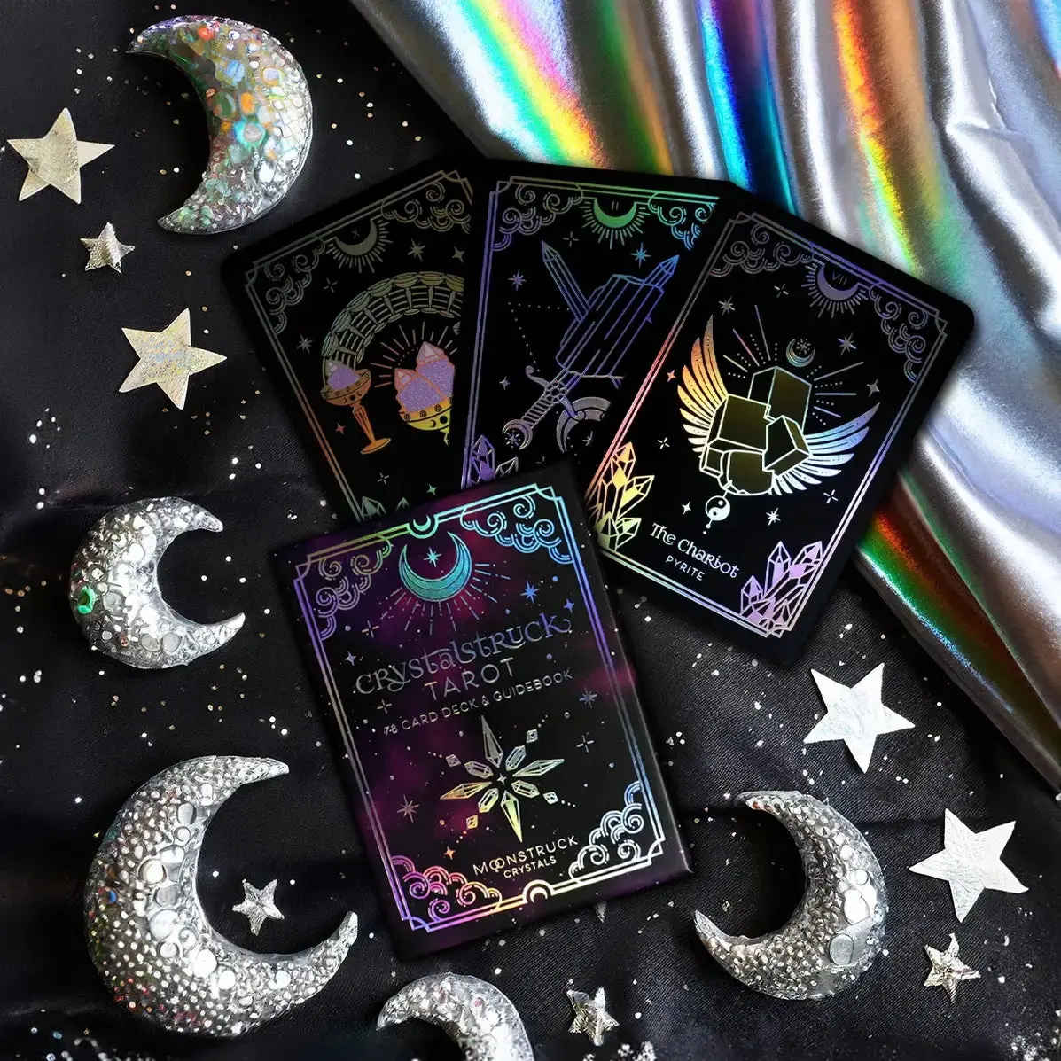 Limited Edition Silver Crystalstruck Holographic Tarot Card Deck - 3.5"x5", Moonstruck Design, for Tarot Reading & Reading, Suitable for Beginners, Advanced Readers, 12+ Years Old
